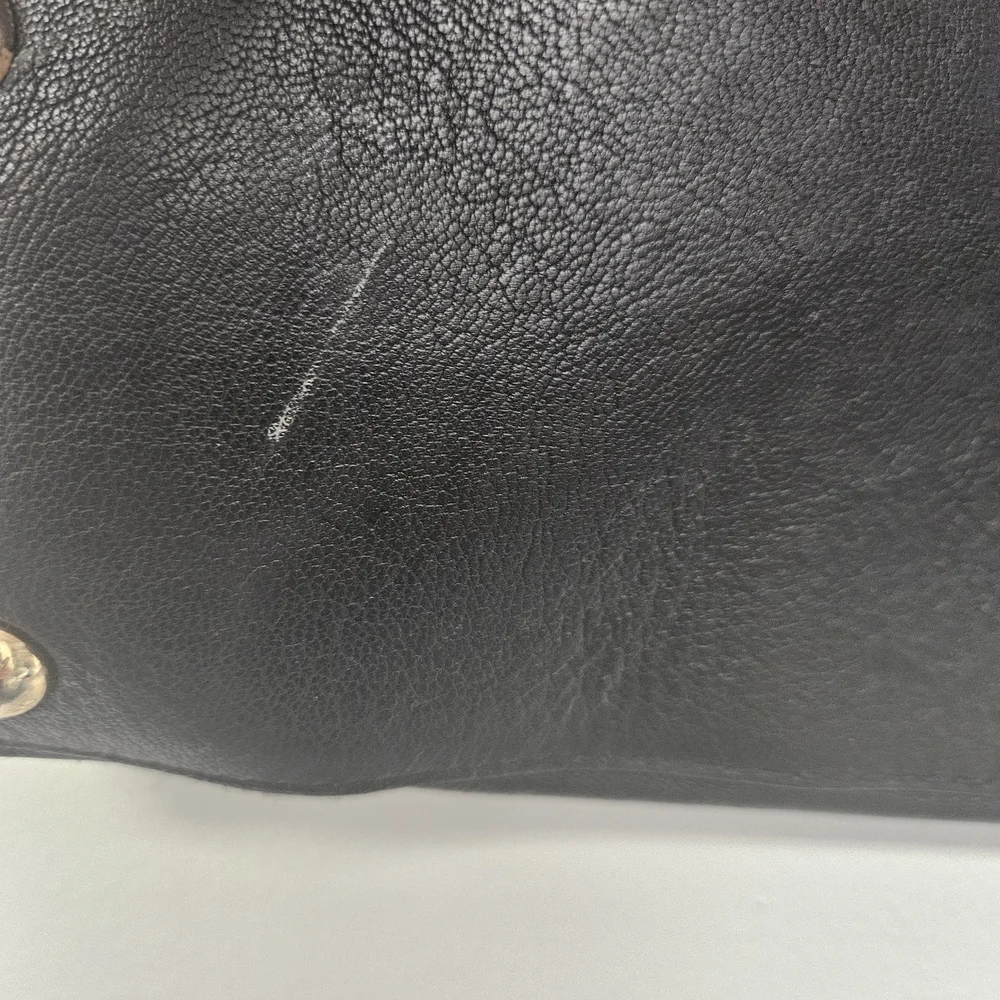 Michael Kors Black Leather Hamilton Large North South Tote with Gold Accents